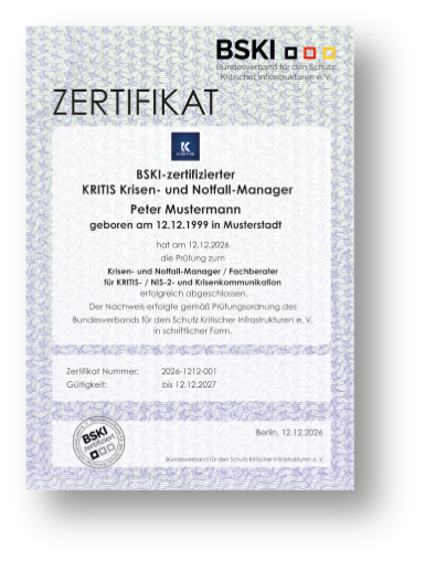 BSKI-Zertifikat KRITIS Krisen- und Notfall-Manager (Muster)